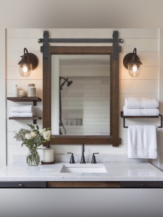 Other - Rustic Farmhouse Barn Door Mirror 22x30 Cedar Wood Frame Bathroom Vanity